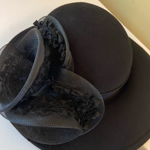 Beautifully Stylish Black Wool Church Dress Hat by Sylvia - Picture 5 of 9